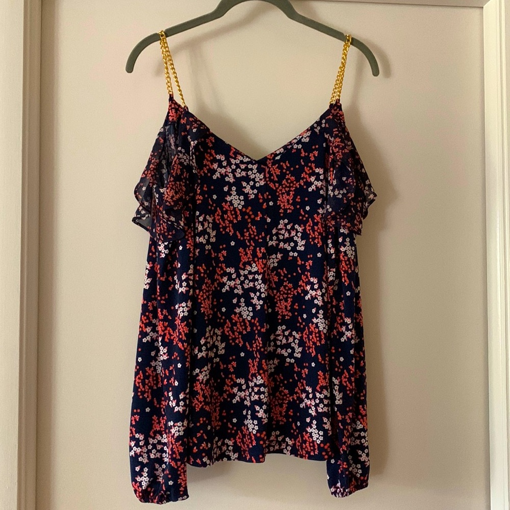 Michael Kors cold shoulder with gold chain accent.